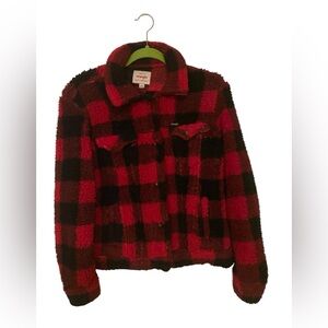 Sm. Wrangler Red and Black Jacket fuzzy and warm! Good pre-loved condition!